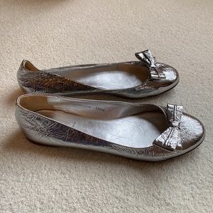 Silver J. Crew flats with bows